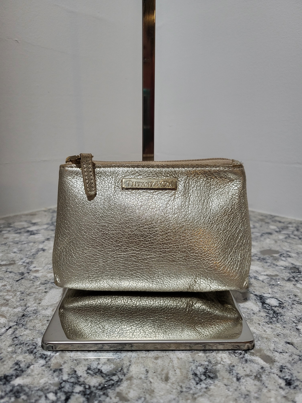 Tiffany & Co. Small Metallic Gold Leather Pouch Coin Purse